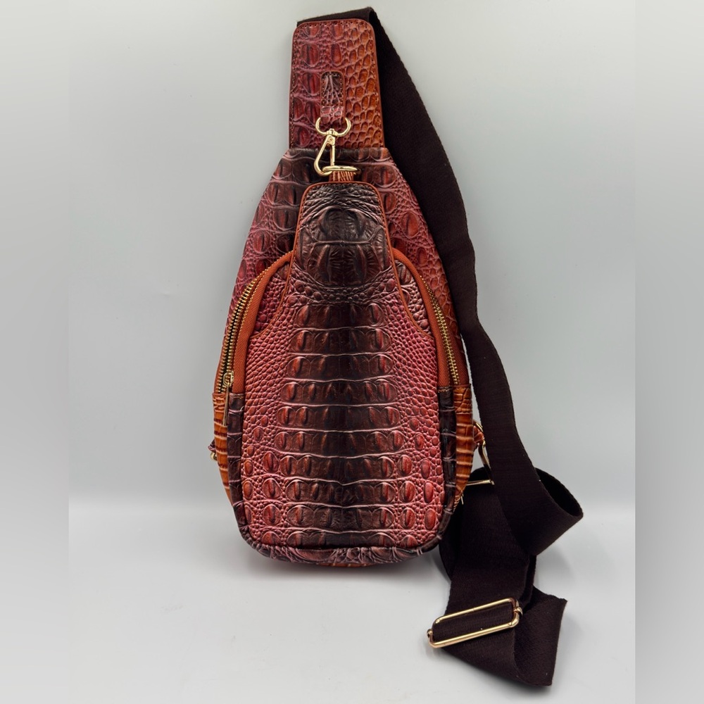 NWOT Miescher Kora Bordeaux Brown PU Women’s Hook Buckle Chest Crossbody Bag